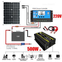 500W Solar Panel System 220V Power Battery Charge USB Inverter Controller Kit