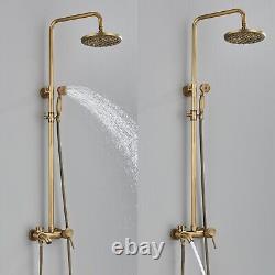 Antique Brass Shower Faucet Taps Set Rainfall Bathtub Shower System Mixer Tap