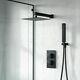 Bathroom Thermostatic Mixer Shower Set Square Black Twin Head Concealed Valve