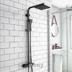 Bathroom Thermostatic Mixer Shower Set Square Black Twin Head Exposed Valve UK