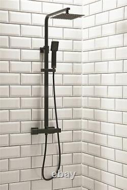 Bathroom Thermostatic Mixer Shower Set Square Black Twin Head Exposed Valve UK