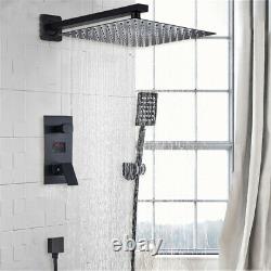 Black Bathroom Shower Combo Tap Set Wall Mount 12-inch Rainfall Shower System UK
