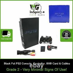 Boxed Black Fat Sony PS2 Console System With Controller & 8MB Card Grade 2
