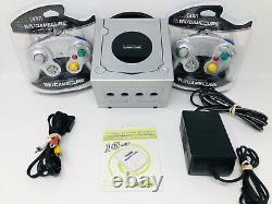 Nintendo Gamecube Platinum Game Console Silver System Bundle 2 NEW Controllers