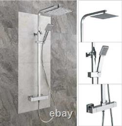 Thermostatic Shower Mixer Square Chrome Bathroom Exposed Twin Head Valve Set