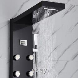 Thermostatic Shower Panel Column Tower Rain Waterfall Massage Body Jet Set Black